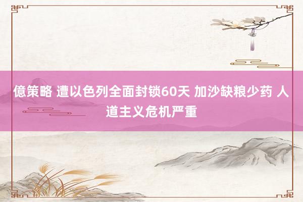 億策略 遭以色列全面封锁60天 加沙缺粮少药 人道主义危机严重